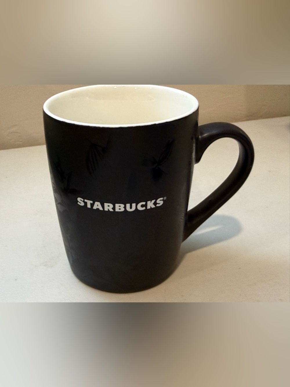 Starbucks Coffee Mug Tea Cup  2020 w/ Black‎ Embossed Floral Matte Black 10 oz